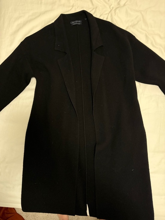 Brown Allen Jackets & Blazers - Brown Allan Black Open-Front Wool Pea Coat + Pockets